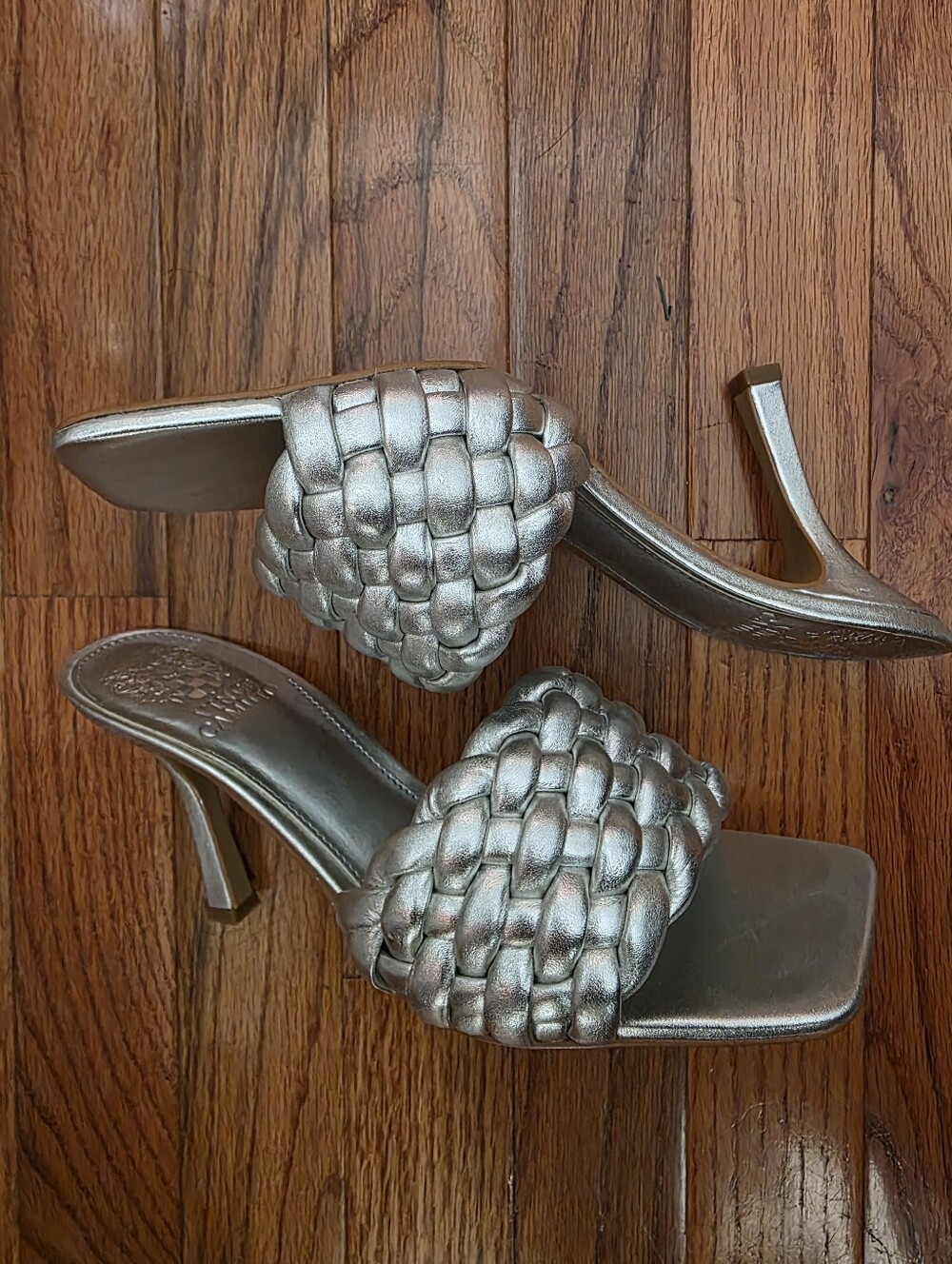 New Vince Camuto Woven Metallic Silver Heeled Slide Sandals/Mules - Size 8